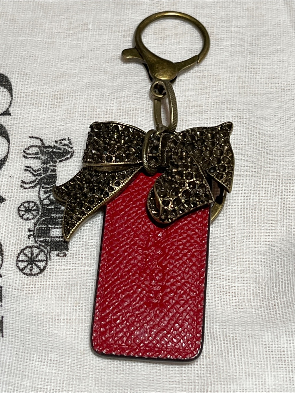 Coach Red Leather Hangtag on Handmade Keychain with bow